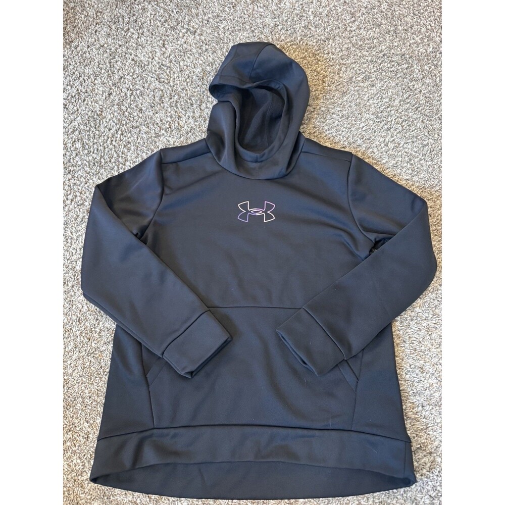 Under Armour Hoodie Youth XL YXL Black Pink Purple Logo Fleece Pullover